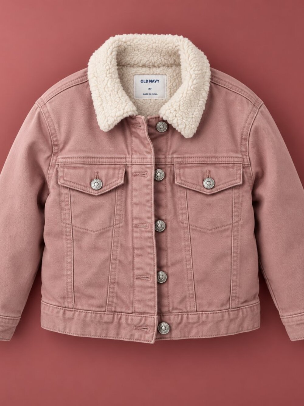 🌸 Girls’ Dusty Rose Denim Jacket with Sherpa Collar size 14XL
